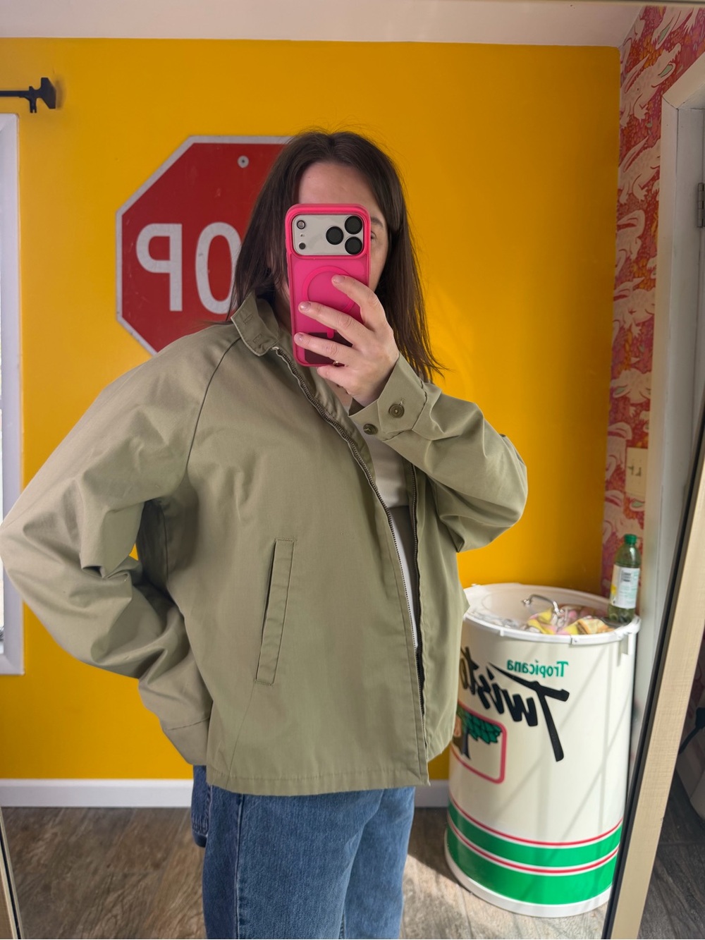 VTG Civilian Casual-Towncraft Tan Men's Full Zip Bomber Jacket Coat - L